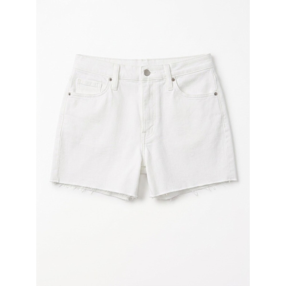 Universal Thread Midi Shorts Women 10 White High Rise Raw Hem Stretch Denim. NWT